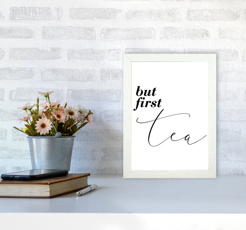 But First Tea Modern Print, Framed Kitchen Wall Art A4 Oak Frame