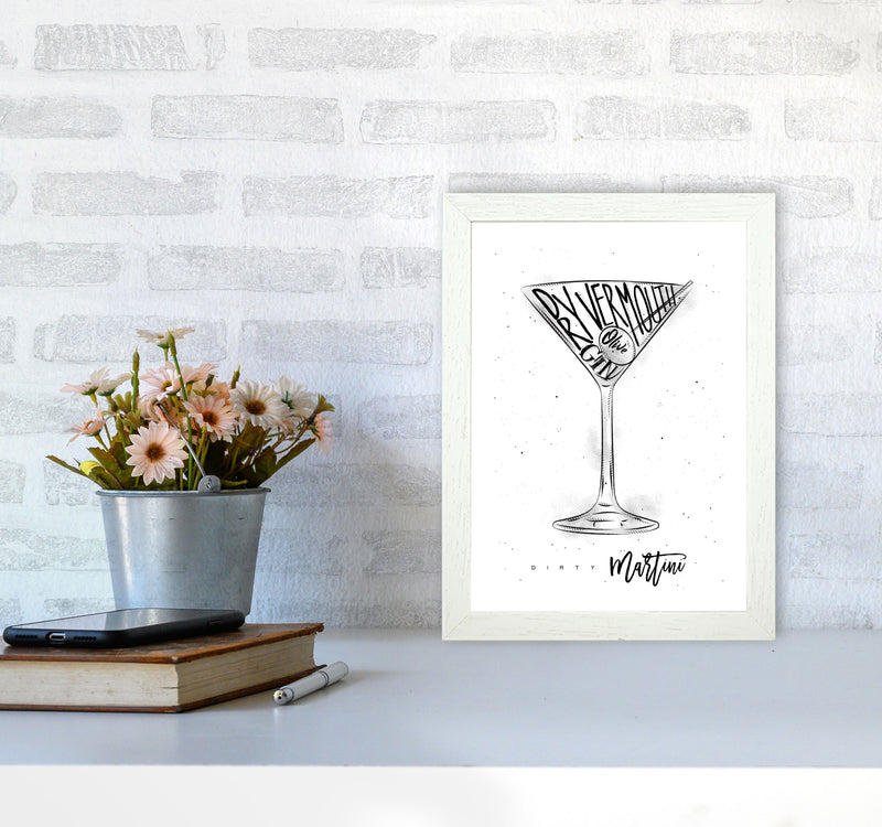 Dirty Martini Cocktail Modern Print, Framed Kitchen Wall Art A4 Oak Frame