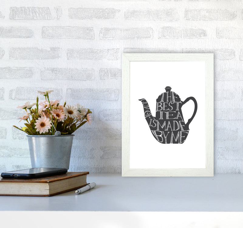 Tea Pot Portrait Modern Print, Framed Kitchen Wall Art A4 Oak Frame