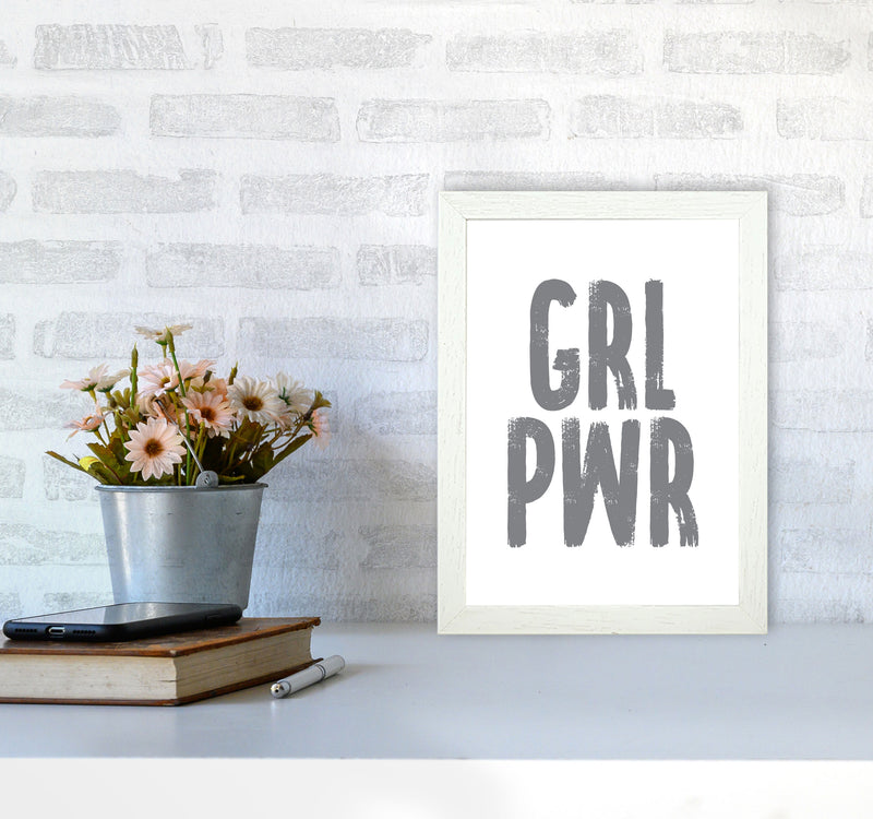 Girl Power Grey Framed Typography Wall Art Print A4 Oak Frame