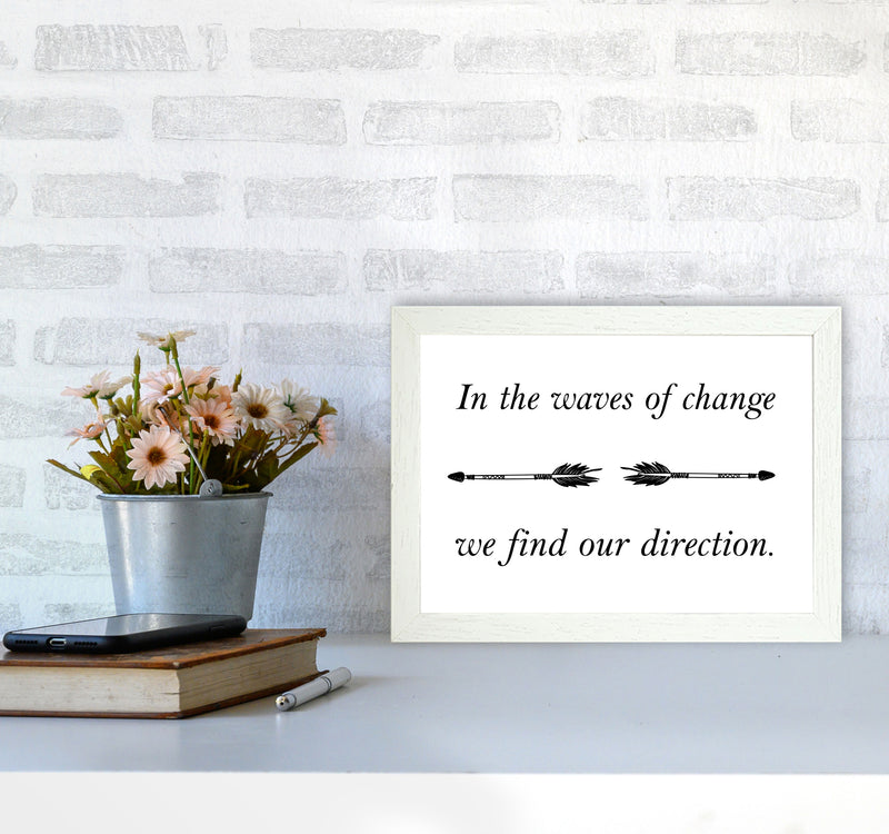 In The Waves Of Change, We Find Our Direction Framed Typography Wall Art Print A4 Oak Frame