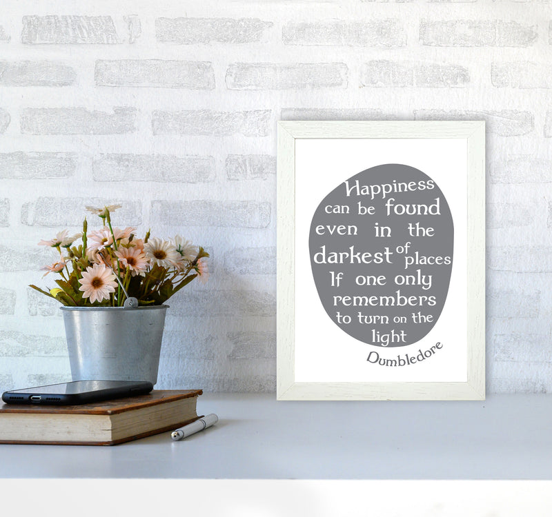 Happiness, Dumbledore Quote Framed Typography Wall Art Print A4 Oak Frame