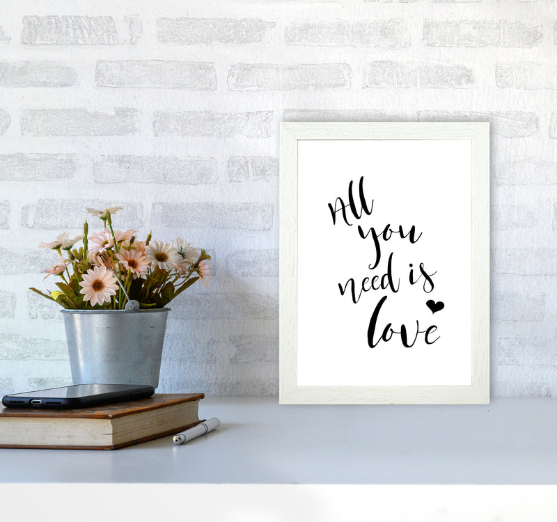 All You Need Is Love Framed Typography Wall Art Print A4 Oak Frame