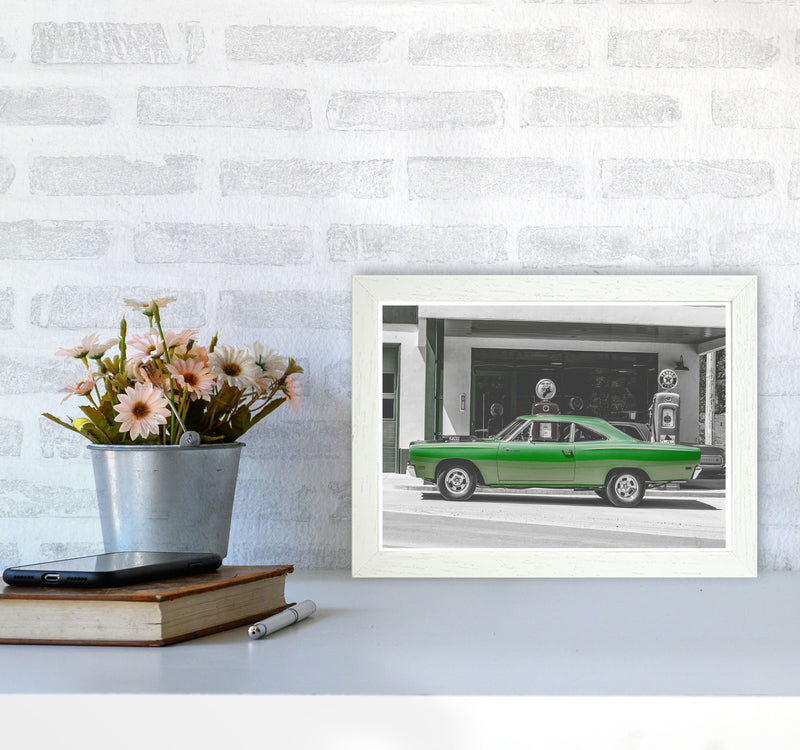 Green Car Modern Print A4 Oak Frame