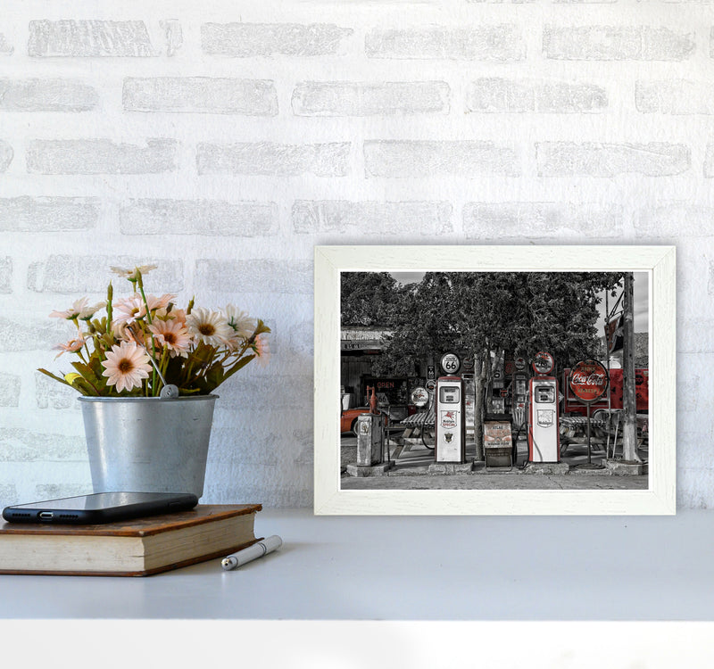 Retro Black And Red Gas Pumps Modern Print A4 Oak Frame