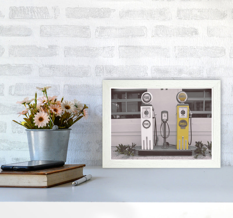 Vintage Shell Yellow Gas Pump Modern Print A4 Oak Frame