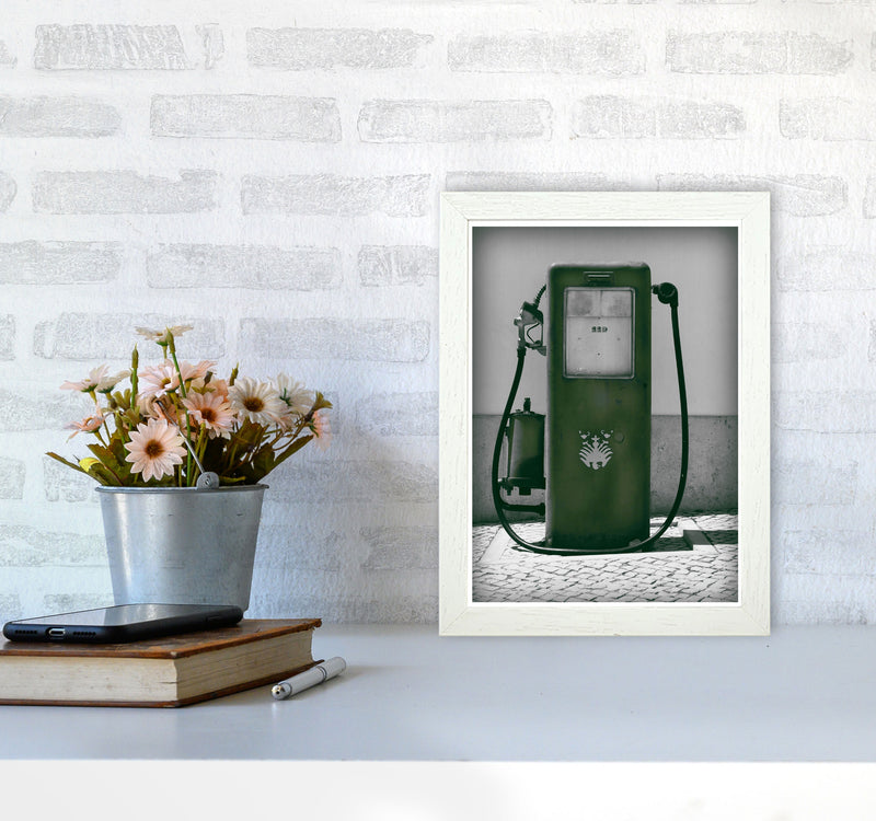 Vintage Green Gas Pump Modern Print A4 Oak Frame