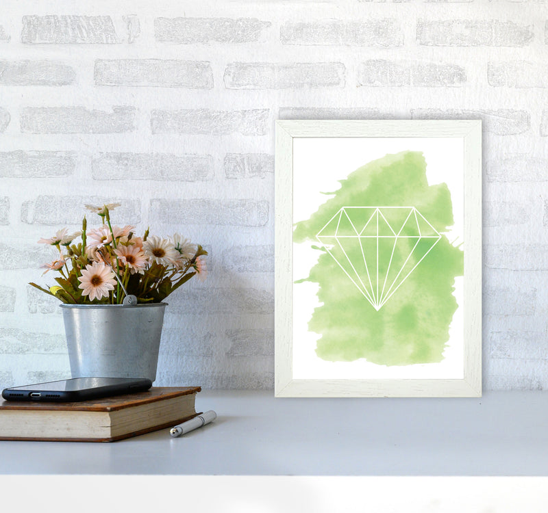 Geo Diamond Green Watercolour Modern Print A4 Oak Frame