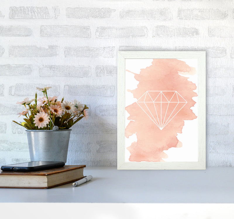 Geo Diamond Peach Watercolour Modern Print A4 Oak Frame
