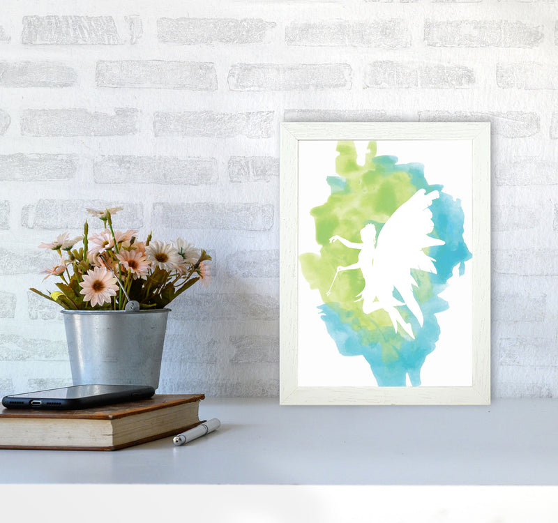 Fairy Turquoise Multi Watercolour Modern Print A4 Oak Frame