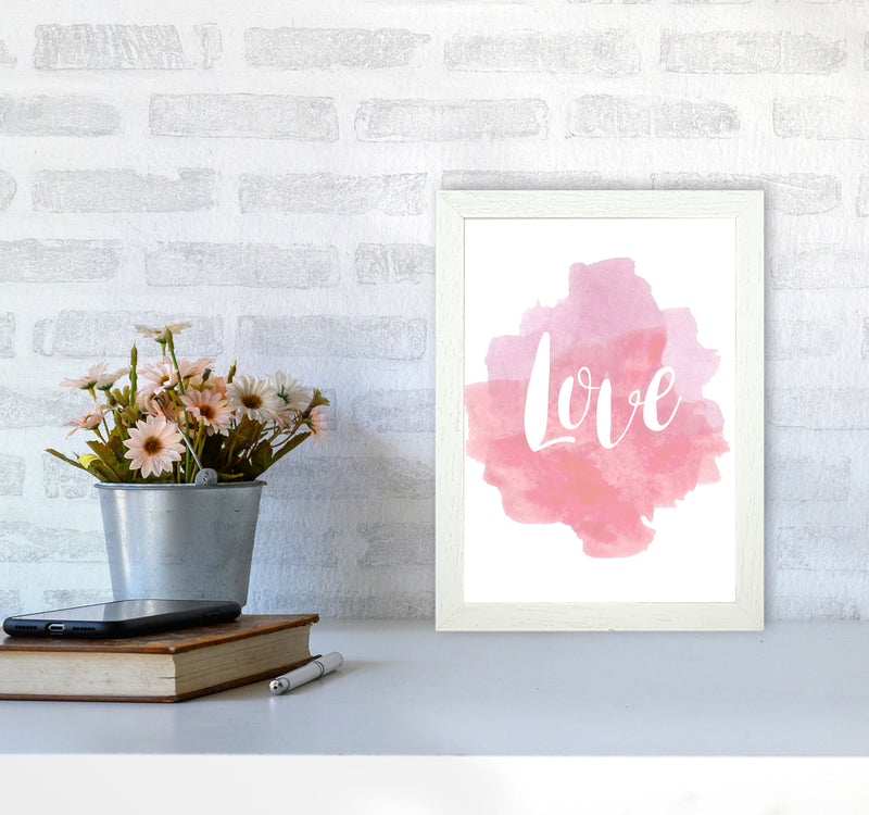 Love Pink Watercolour Modern Print A4 Oak Frame