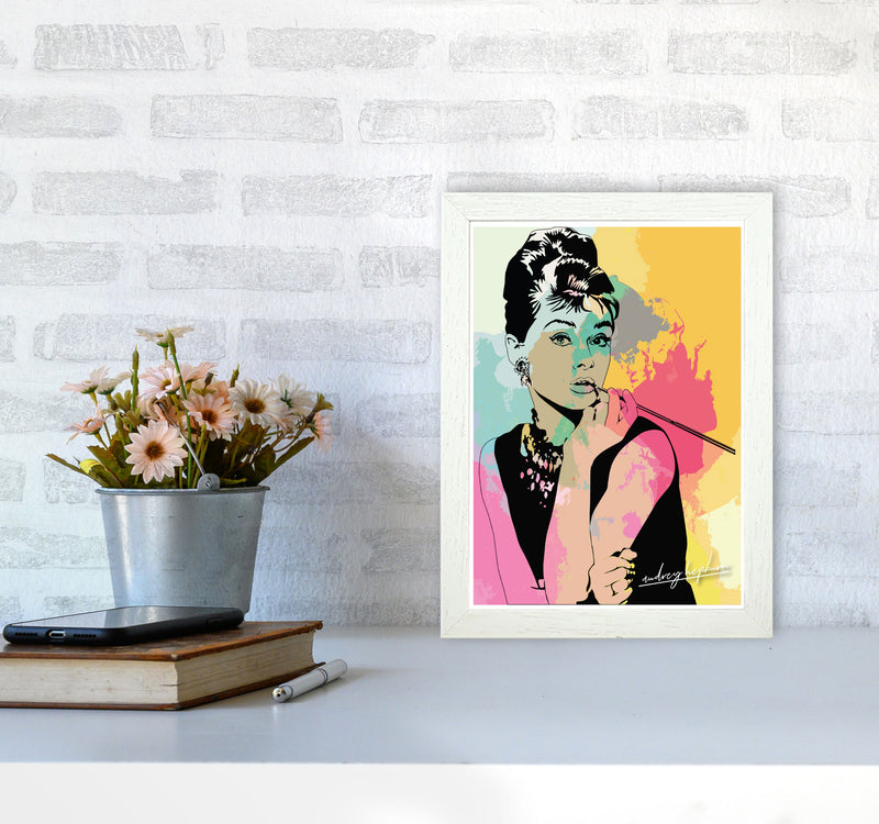 Audrey Hepburn In Colour Modern Print A4 Oak Frame