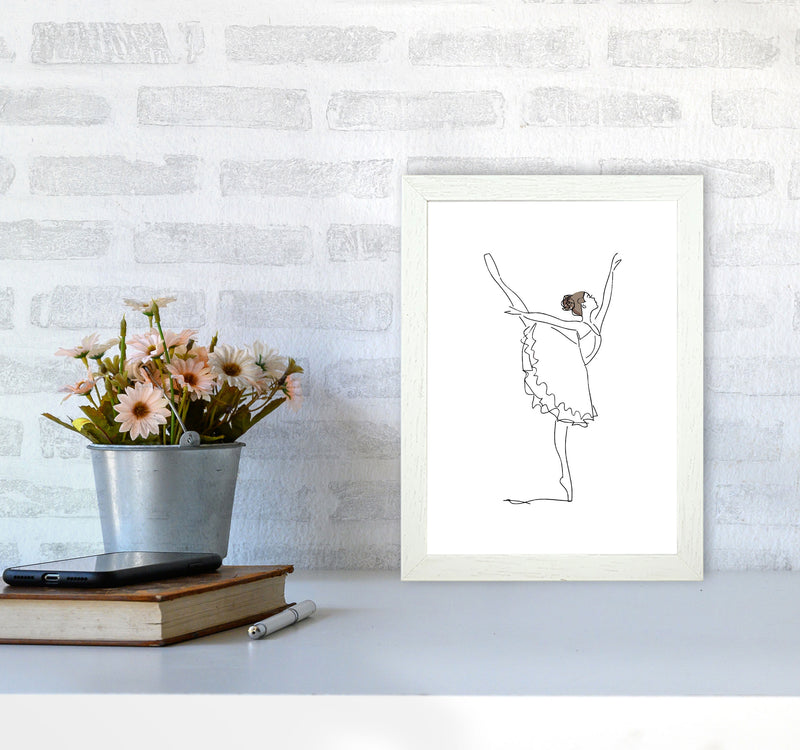 Ballet Dancer Line Drawing Modern Print A4 Oak Frame