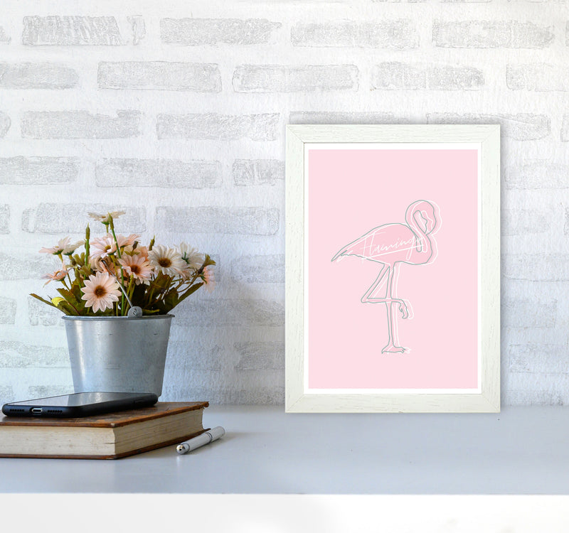 Pink Flamingo Modern Print Animal Art Print A4 Oak Frame