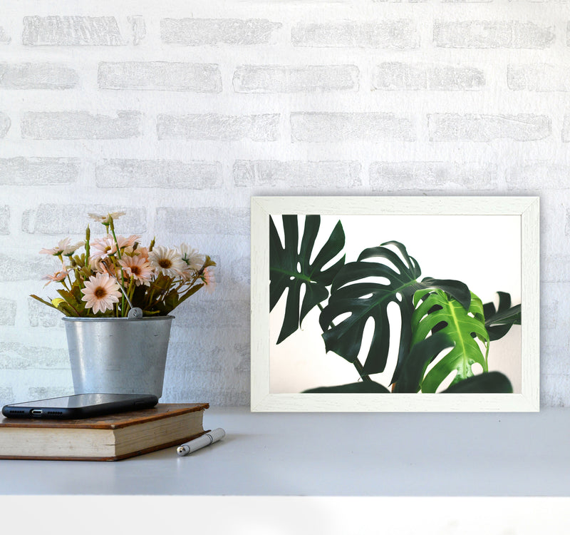 Monstera Leaf Landscape Modern Print, Framed Botanical & Nature Art Print A4 Oak Frame