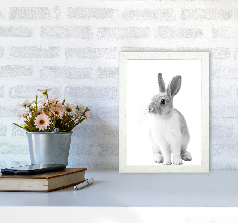 Black And White Bunny Modern Print Animal Art Print A4 Oak Frame