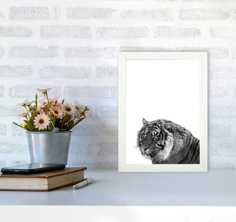 Black And White Tiger Modern Print Animal Art Print A4 Oak Frame