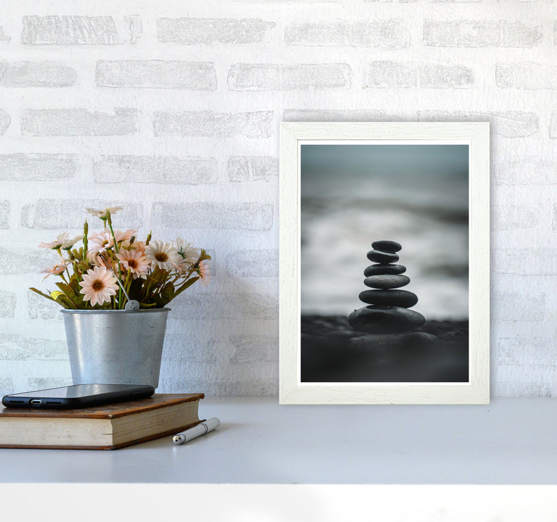 Black Pebble Stack Modern Print, Framed Botanical & Nature Art Print A4 Oak Frame