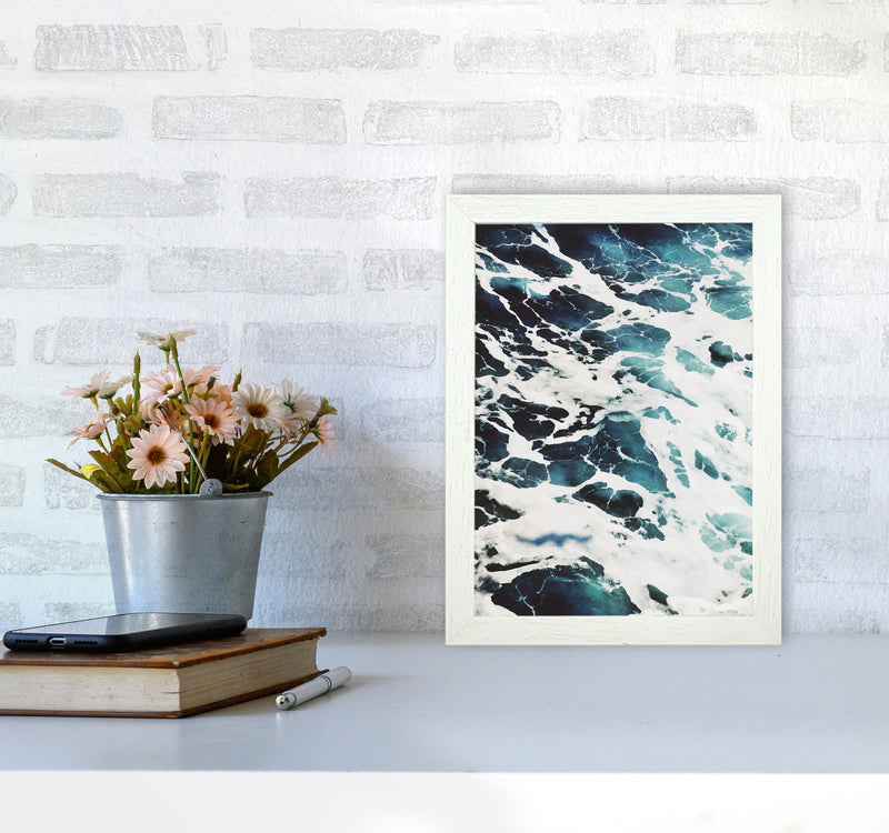 Blue White Water Modern Print, Framed Botanical & Nature Art Print A4 Oak Frame