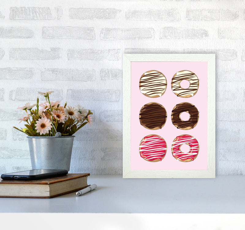 Donuts Pink Modern Print, Framed Kitchen Wall Art A4 Oak Frame