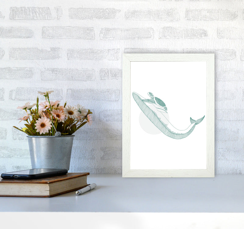 Marine Animals Whale And Turtle Modern Print Animal Art Print A4 Oak Frame