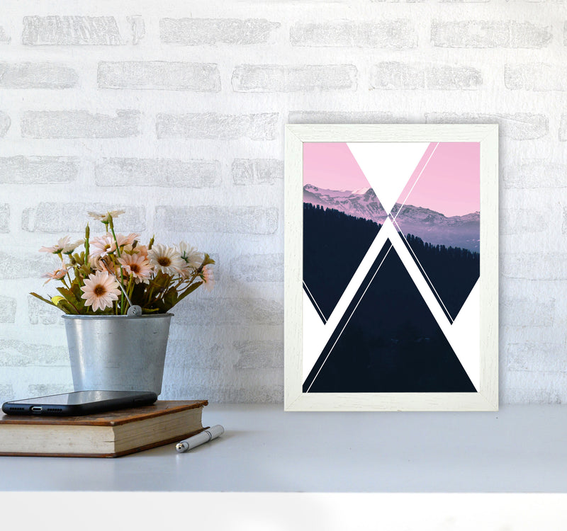 Abstract Pink Mountain Modern Print A4 Oak Frame