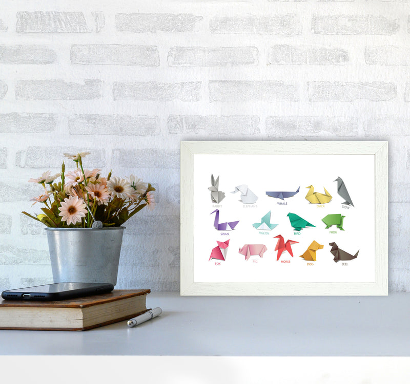 Origami Animals Modern Print A4 Oak Frame