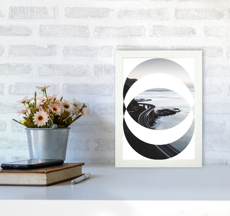 Black Road Oval Modern Print, Framed Botanical & Nature Art Print A4 Oak Frame