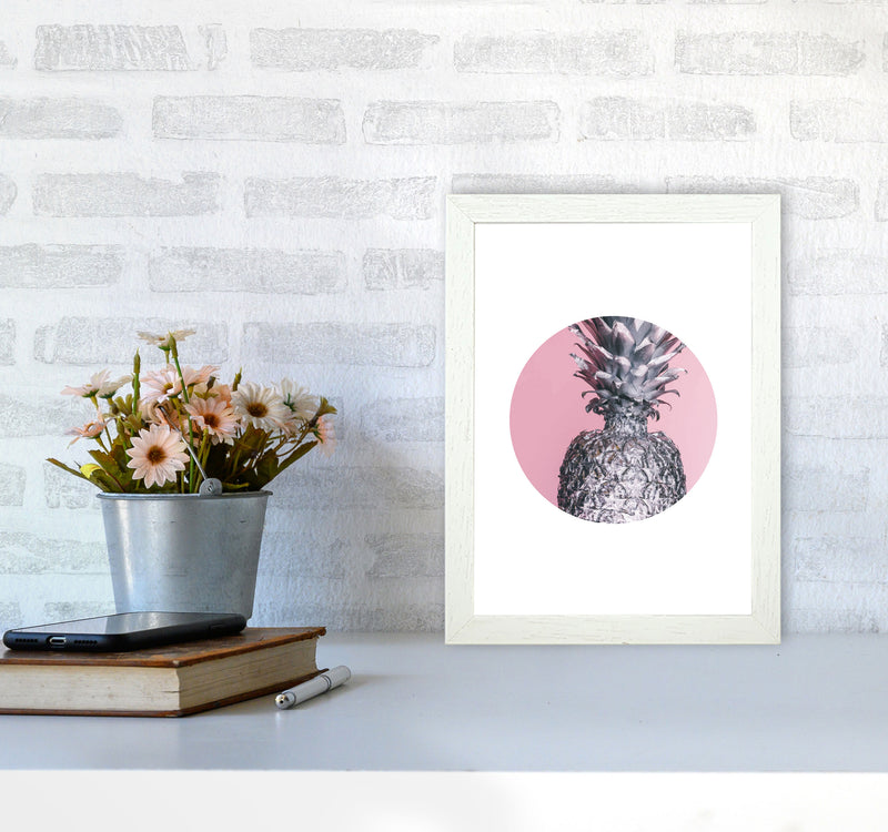 Pineapple Pink Circle Modern Print A4 Oak Frame