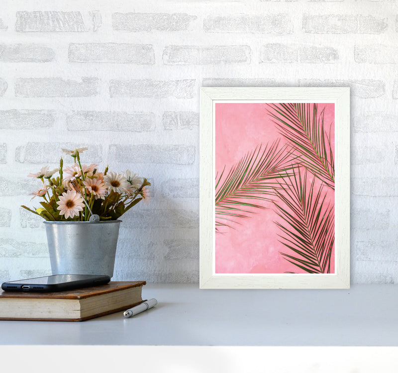 Pink Palm Leaves Modern Print, Framed Botanical & Nature Art Print A4 Oak Frame