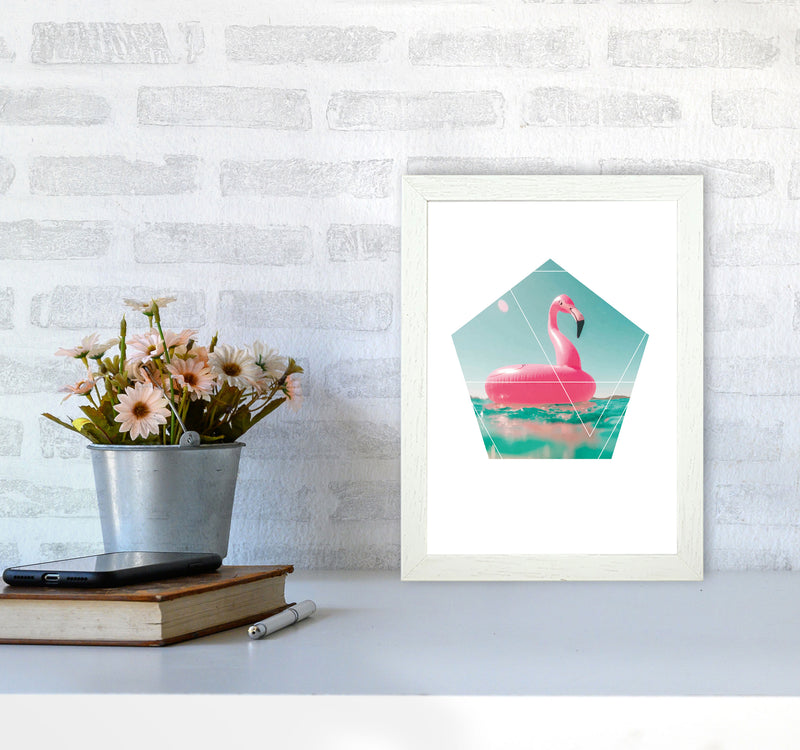 Pink Flamingo Inflatable Modern Print A4 Oak Frame
