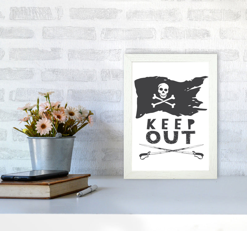 Pirate Keep Out Framed Nursey Wall Art Print A4 Oak Frame