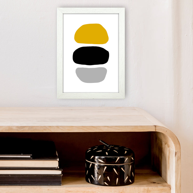 Mustard And Black Abstract Stones 2 Art Print by Pixy Paper A4 Oak Frame