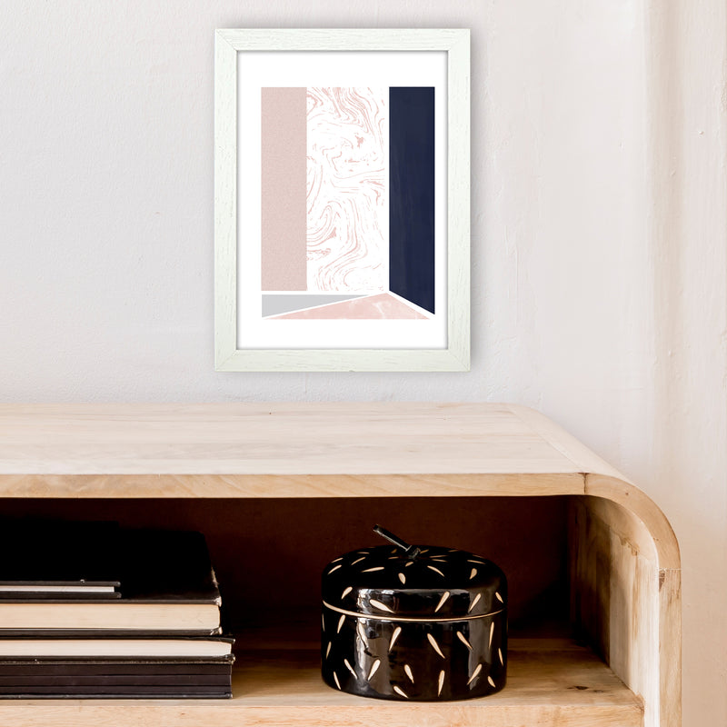 Navy And Marble Pink 2 Art Print by Pixy Paper A4 Oak Frame