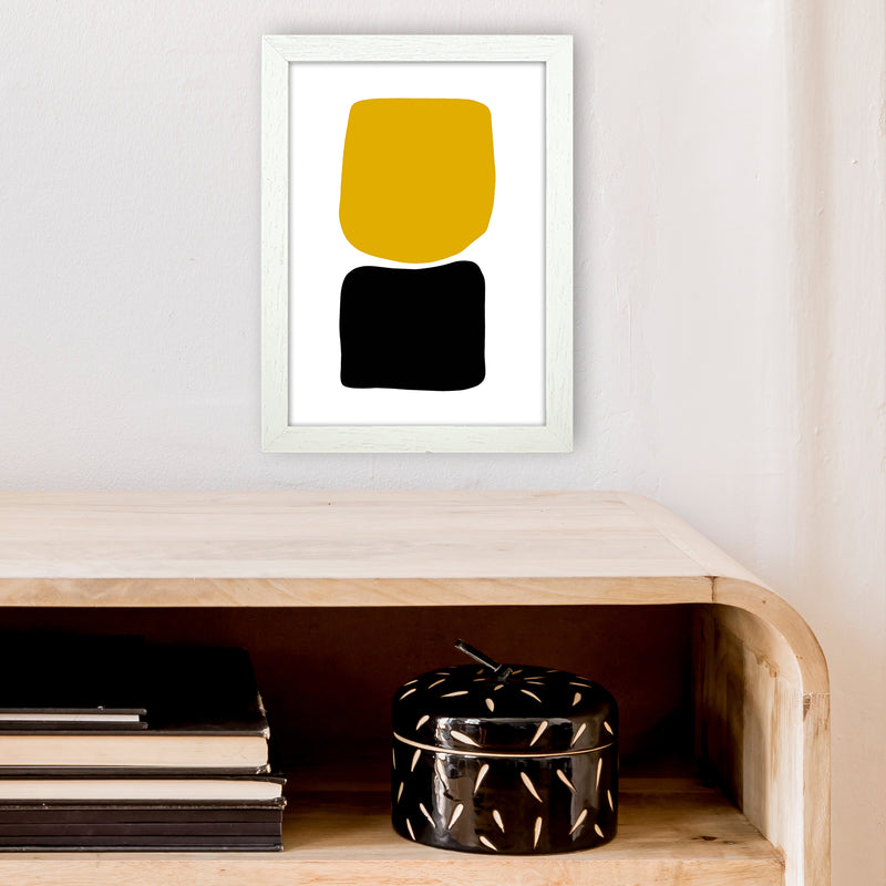 Mustard And Black Abstract Stones 3 Art Print by Pixy Paper A4 Oak Frame