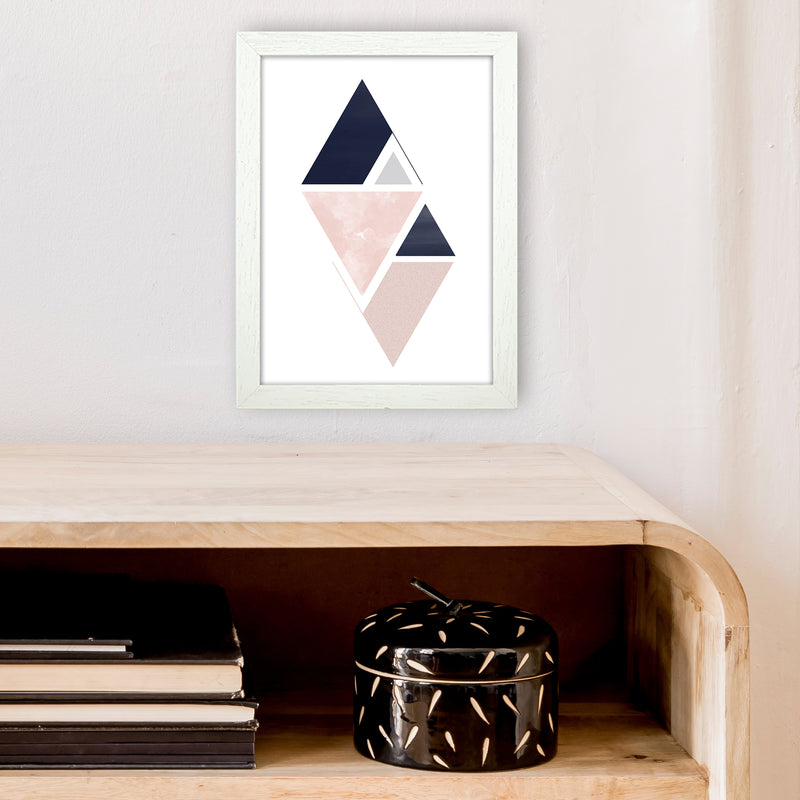 Navy And Marble Pink 3 Art Print by Pixy Paper A4 Oak Frame