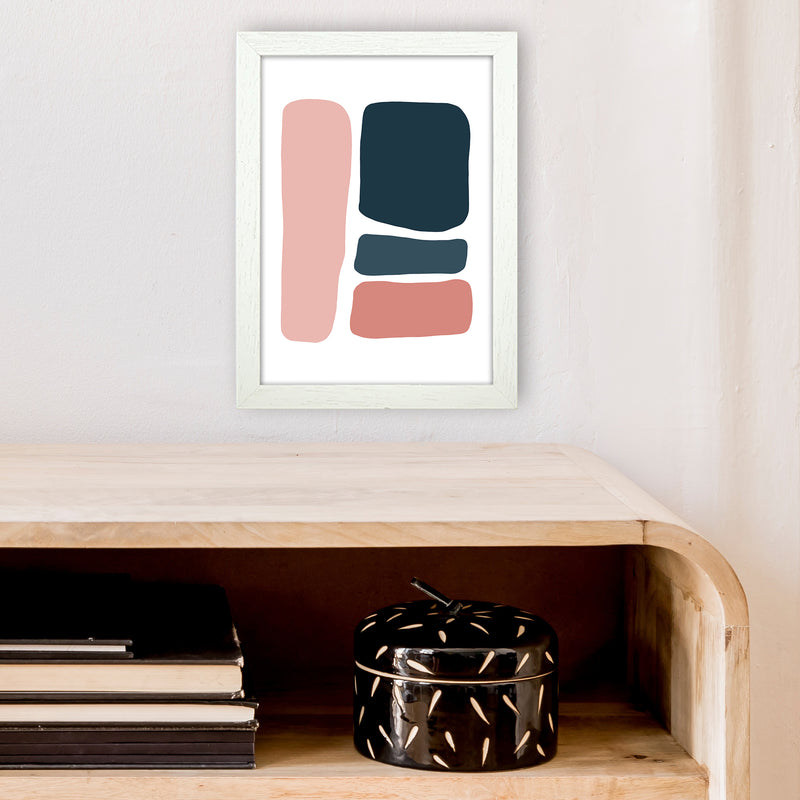 Pink And Navy Abstract Stones 3 Art Print by Pixy Paper A4 Oak Frame