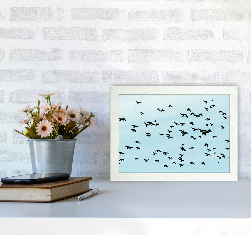 Flock Of Birds Landscape Blue Sky Art Print by Pixy Paper A4 Oak Frame