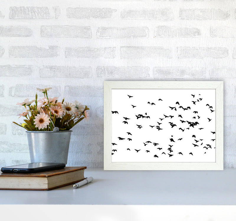 Flock Of Birds Landscape Art Print by Pixy Paper A4 Oak Frame