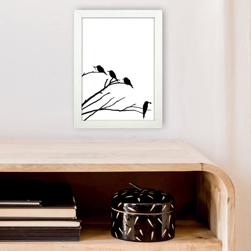 Corner Branch With Birds Art Print by Pixy Paper A4 Oak Frame