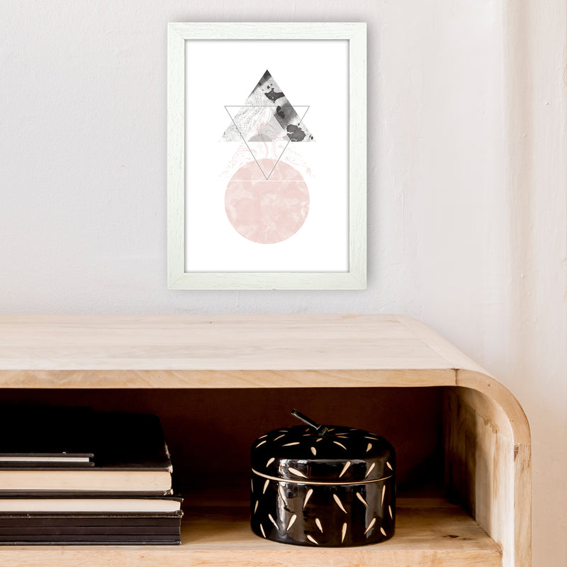 Marble Triangle And Circle Black And Pink Abstract  Art Print by Pixy Paper A4 Oak Frame