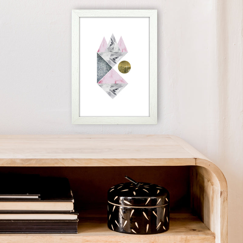 Luna Side Moon Pink And Grey Triangles Abstract  Art Print by Pixy Paper A4 Oak Frame