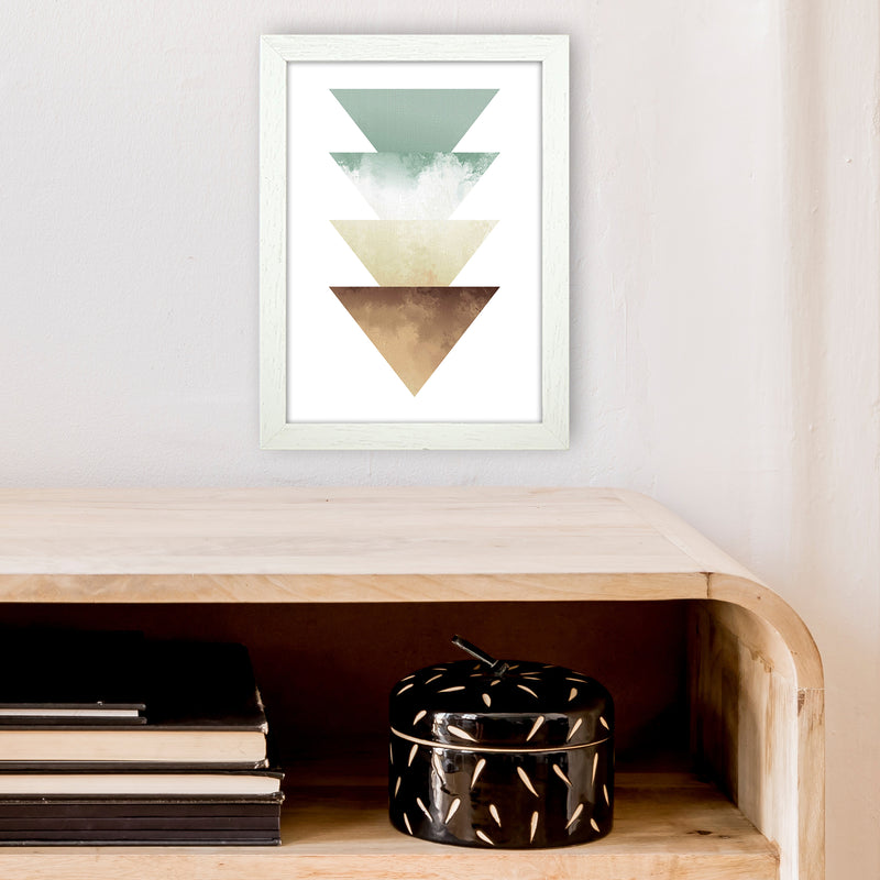 Green And Beige Watercolour Triangles Abstract  Art Print by Pixy Paper A4 Oak Frame