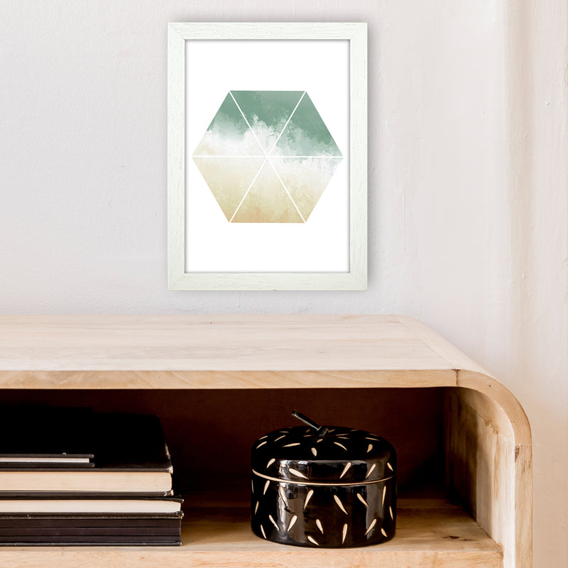 Green And Beige Watercolour Hexagon Abstract  Art Print by Pixy Paper A4 Oak Frame