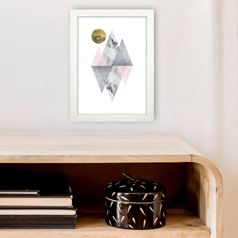 Luna Pink And Grey Diamonds With Gold Moon  Art Print by Pixy Paper A4 Oak Frame
