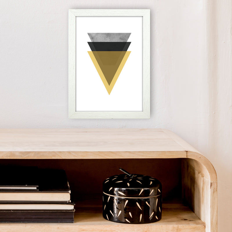 Geometric Mustard And Black Triangles  Art Print by Pixy Paper A4 Oak Frame