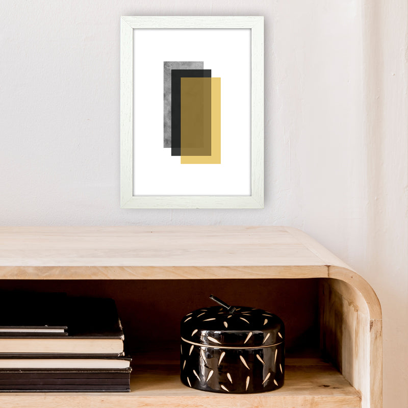 Geometric Mustard And Black Rectangles  Art Print by Pixy Paper A4 Oak Frame