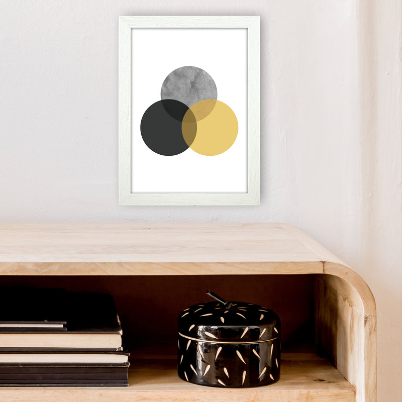 Geometric Mustard And Black Circles  Art Print by Pixy Paper A4 Oak Frame