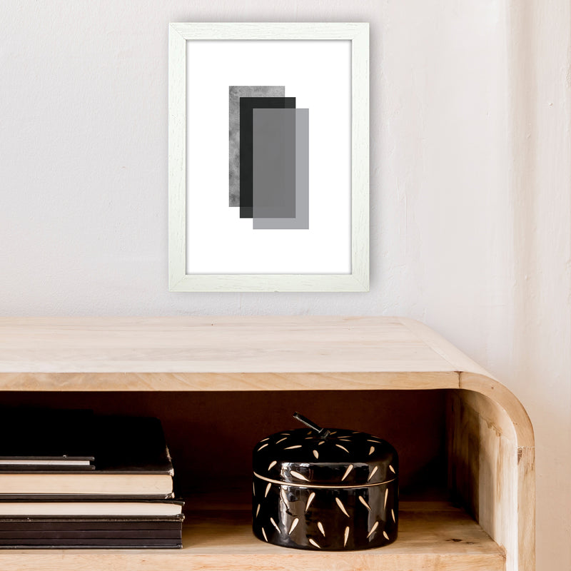 Geometric Grey And Black Rectangles  Art Print by Pixy Paper A4 Oak Frame
