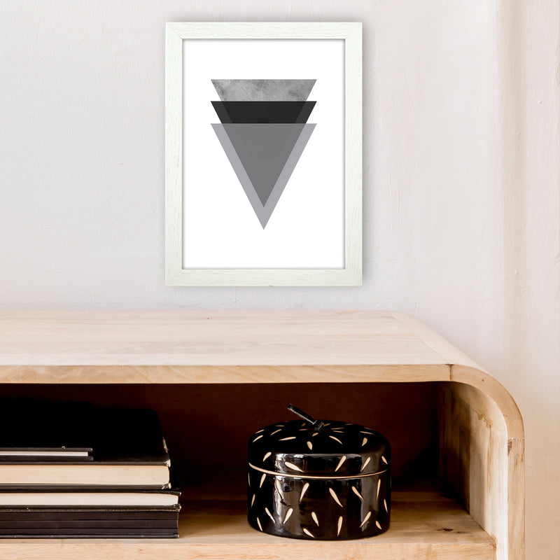 Geometric Grey And Black Triangles  Art Print by Pixy Paper A4 Oak Frame